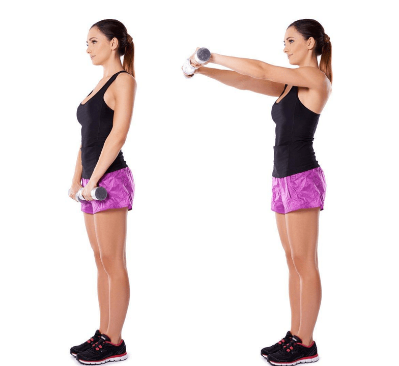 balance os braços para a frente para aumentar os seios